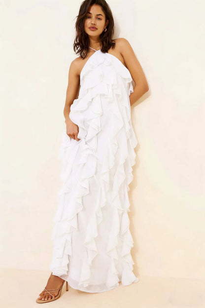 gloria ruffled halter maxi dress