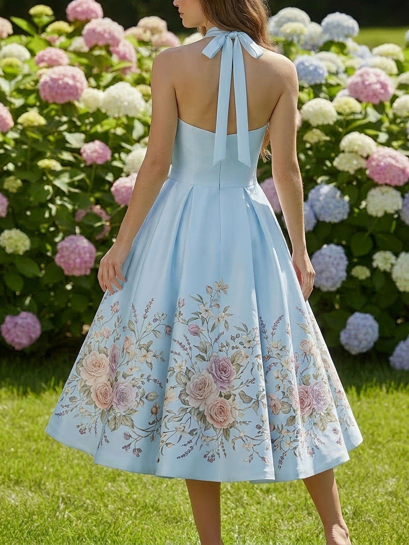 vivien Halter-neck floral print midi dress
