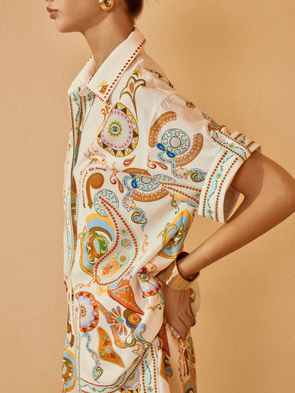 print linen lapel shirt cardigan shorts suit