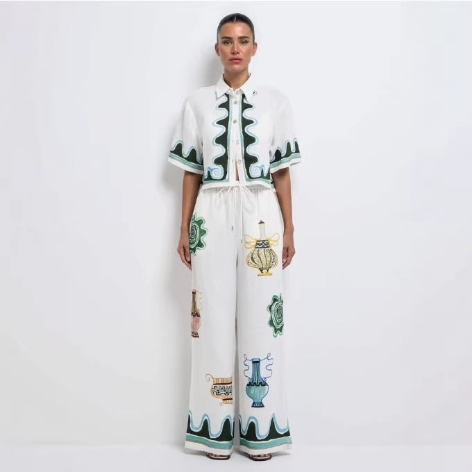lily halter Printed maxi dress & Shirt Trousers Set - white