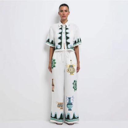 lily halter Printed maxi dress & Shirt Trousers Set - white