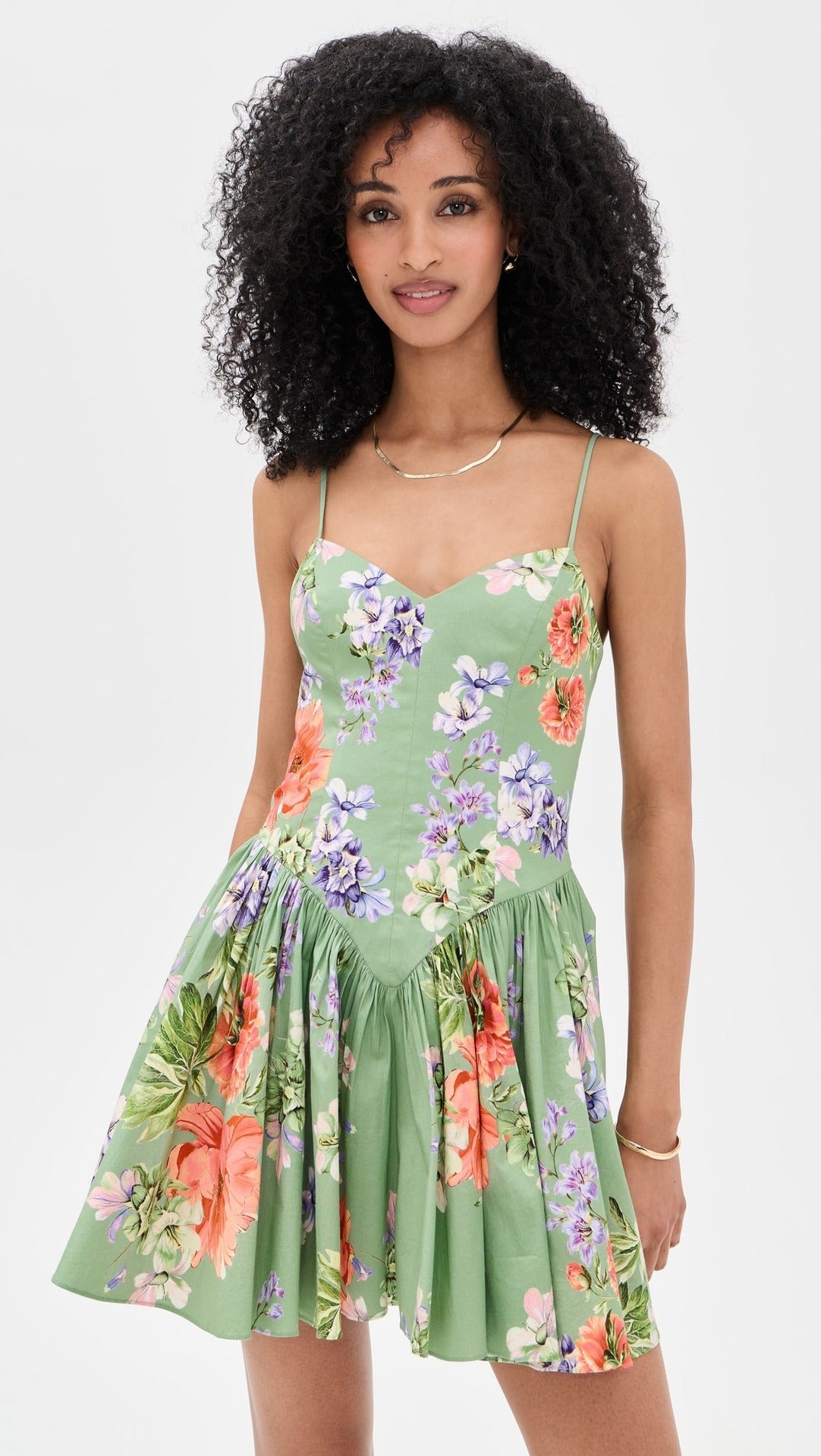 Printed halter-neck mini dress - green