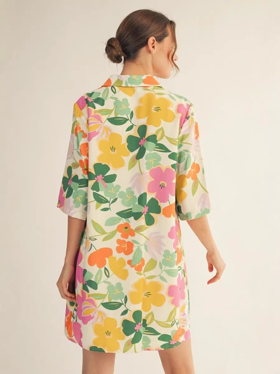 Floral Print Mid-Sleeve mini Dress