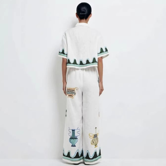 lily halter Printed maxi dress & Shirt Trousers Set - white