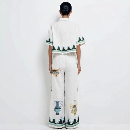 lily halter Printed maxi dress & Shirt Trousers Set - white