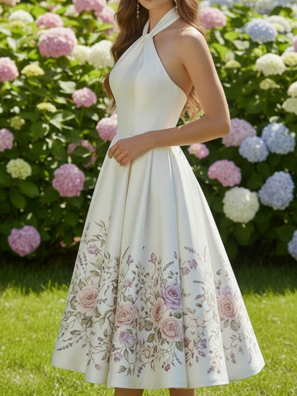 vivien Halter-neck floral print midi dress
