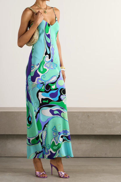 Marmo Printed Satin Maxi Dress