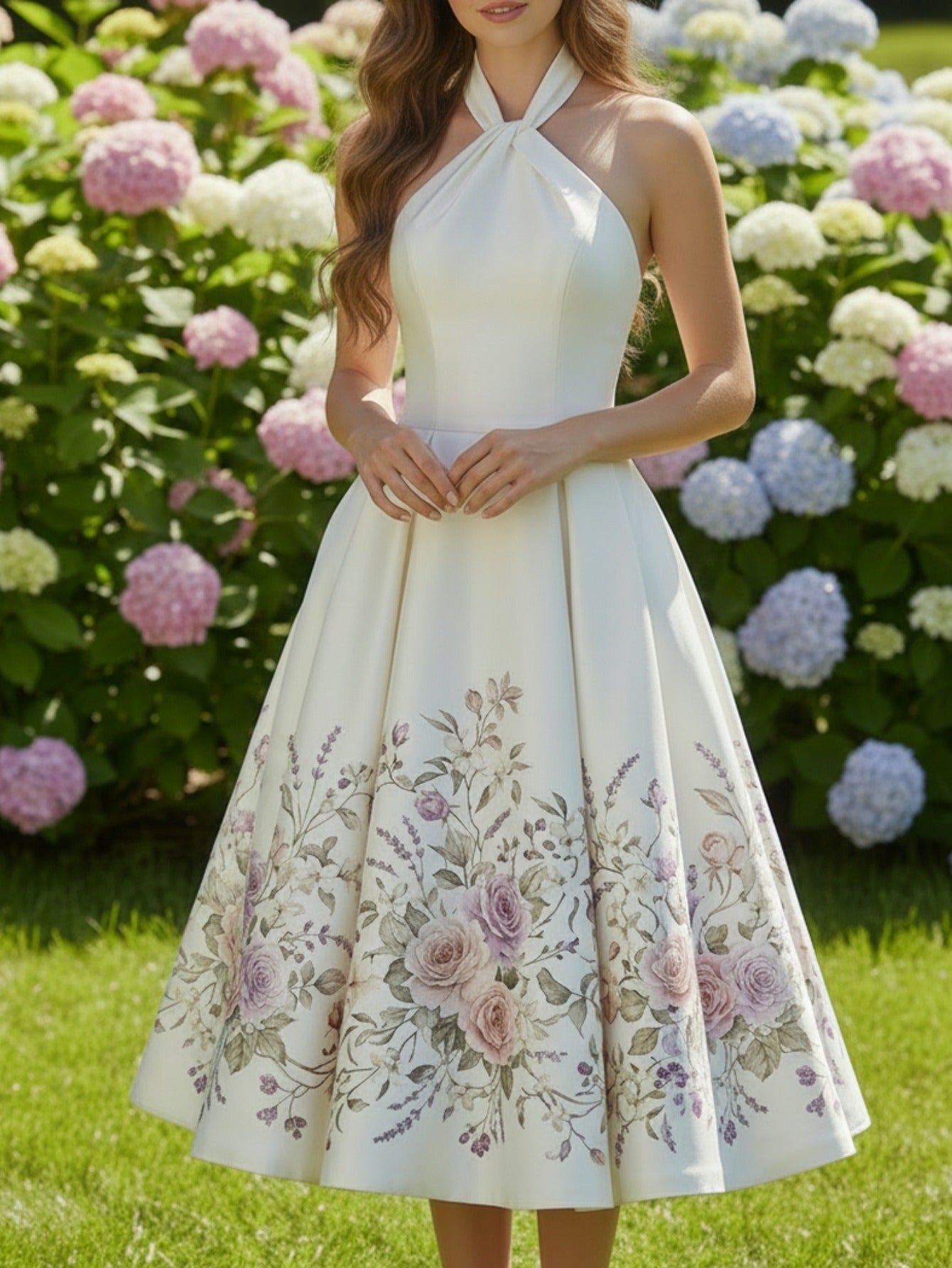 vivien Halter-neck floral print midi dress
