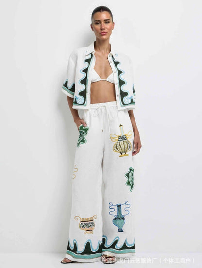 lily halter Printed maxi dress & Shirt Trousers Set - white