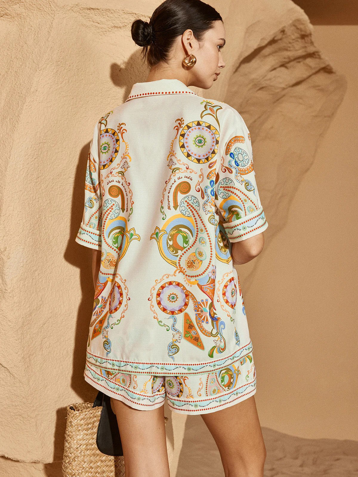 print linen lapel shirt cardigan shorts suit