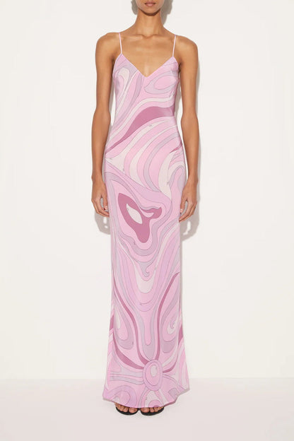 Marmo Printed Satin Maxi Dress