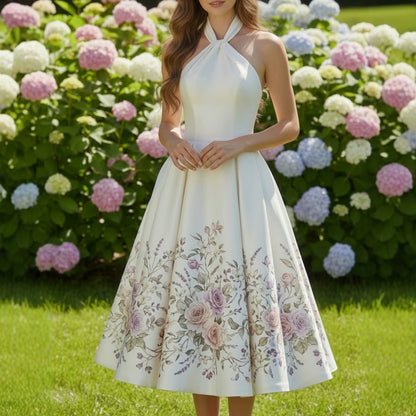 vivien Halter-neck floral print midi dress