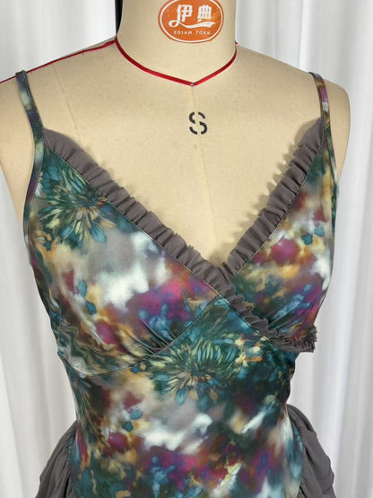 Ruffled mesh V-neck camisole