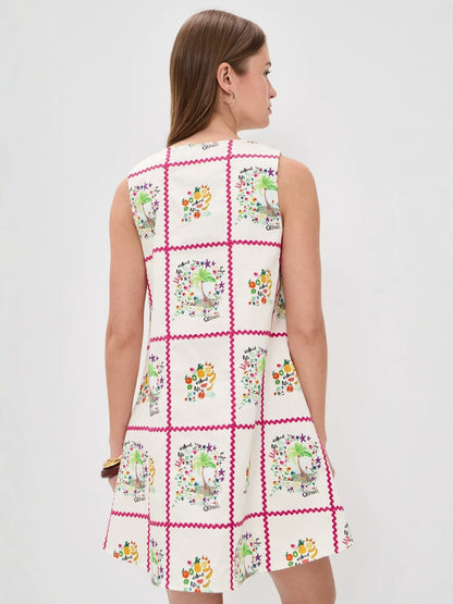 sleeveless V-neck digital print mini dress - white