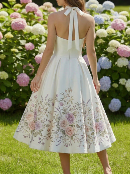 vivien Halter-neck floral print midi dress