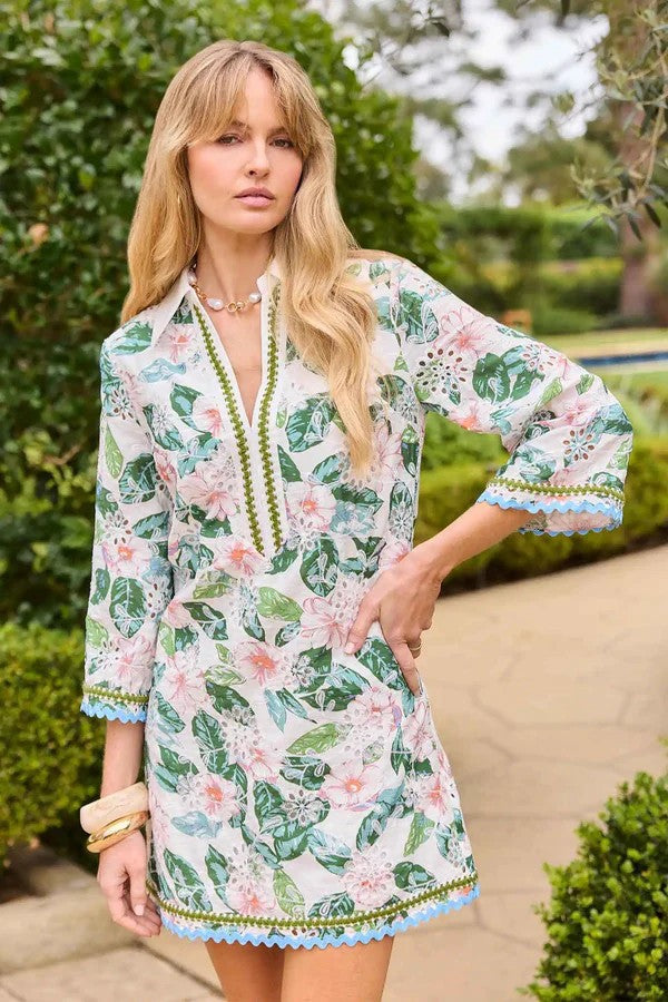 V-neck Lace Floral print mini Dress