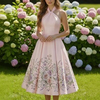 vivien Halter-neck floral print midi dress