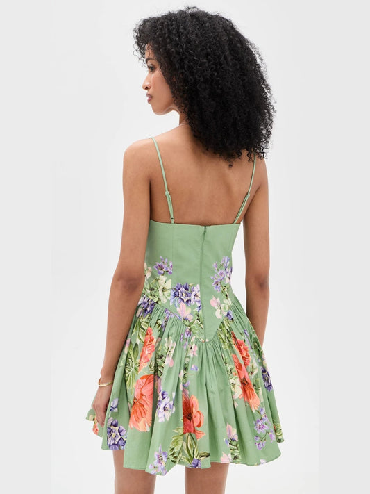 Printed halter-neck mini dress - green