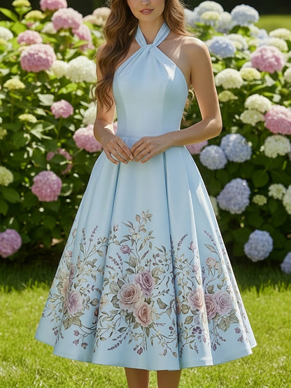 vivien Halter-neck floral print midi dress