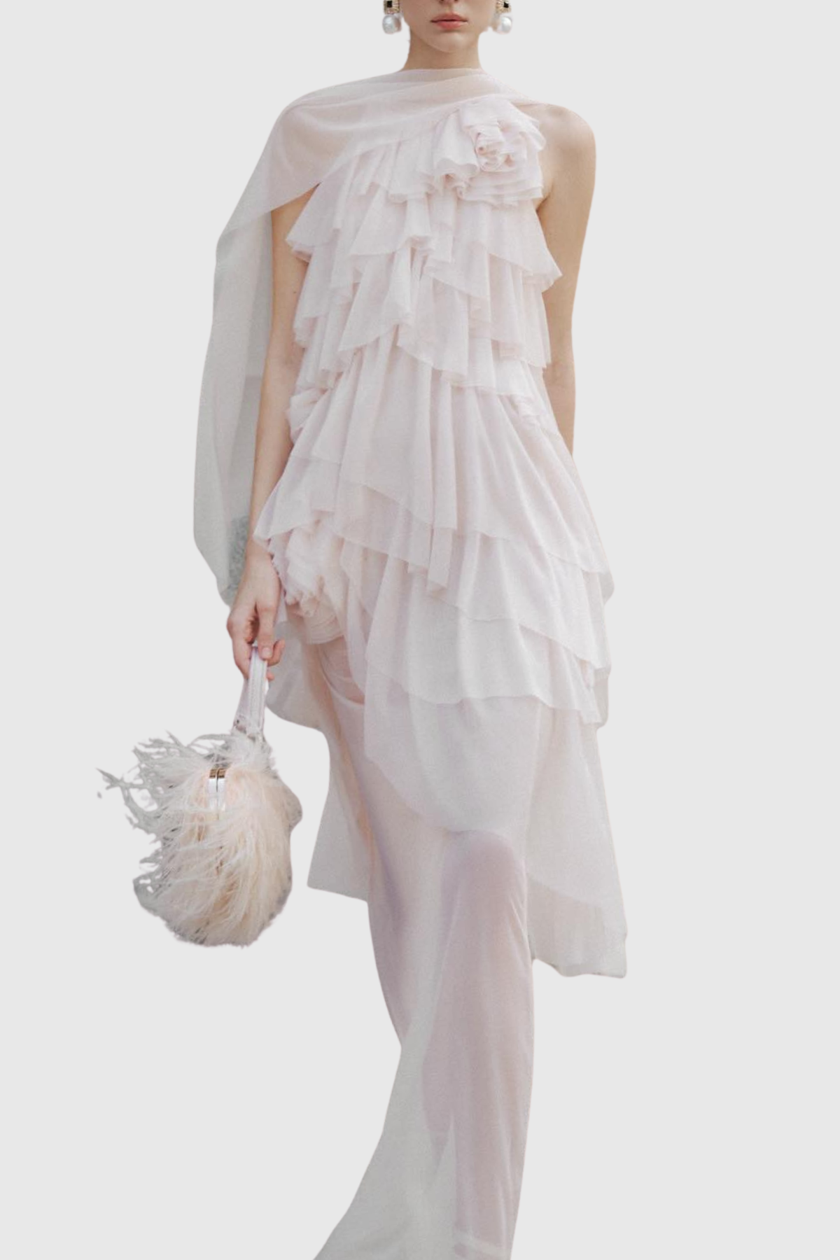 Oaskia Sleeveless Ruffle Maxi Dress - Beige