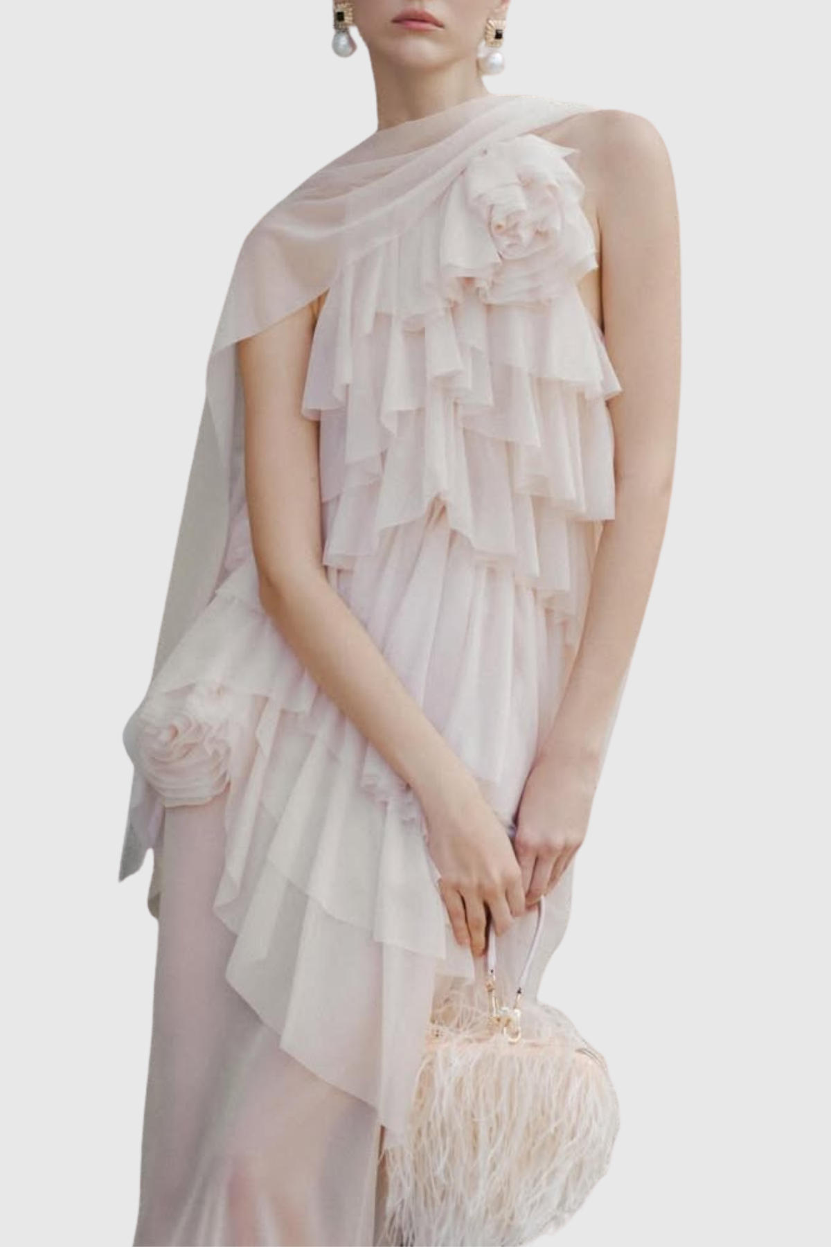Oaskia Sleeveless Ruffle Maxi Dress - Beige