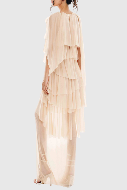 Oaskia Sleeveless Ruffle Maxi Dress - Nude