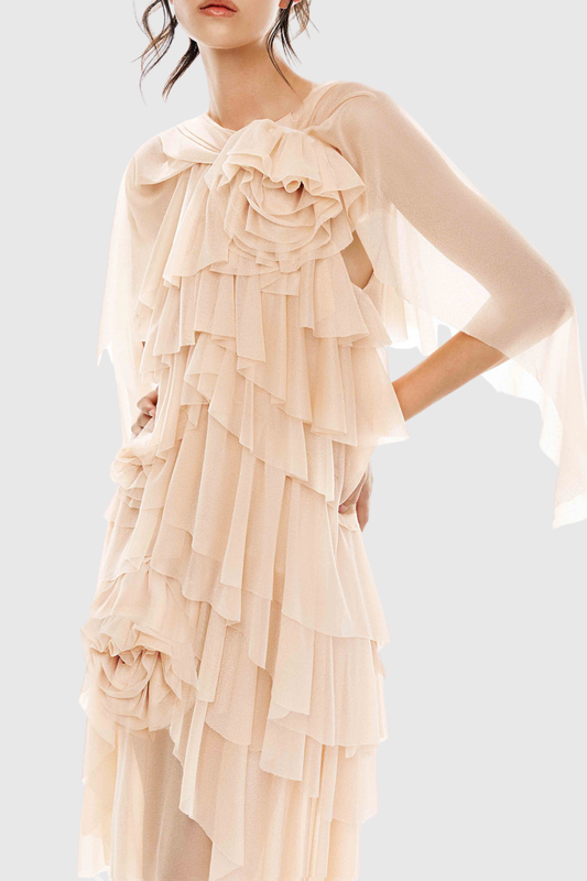 Oaskia Sleeveless Ruffle Maxi Dress - Nude