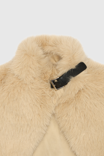Obia Faux Fur Cropped Jacket - Beige