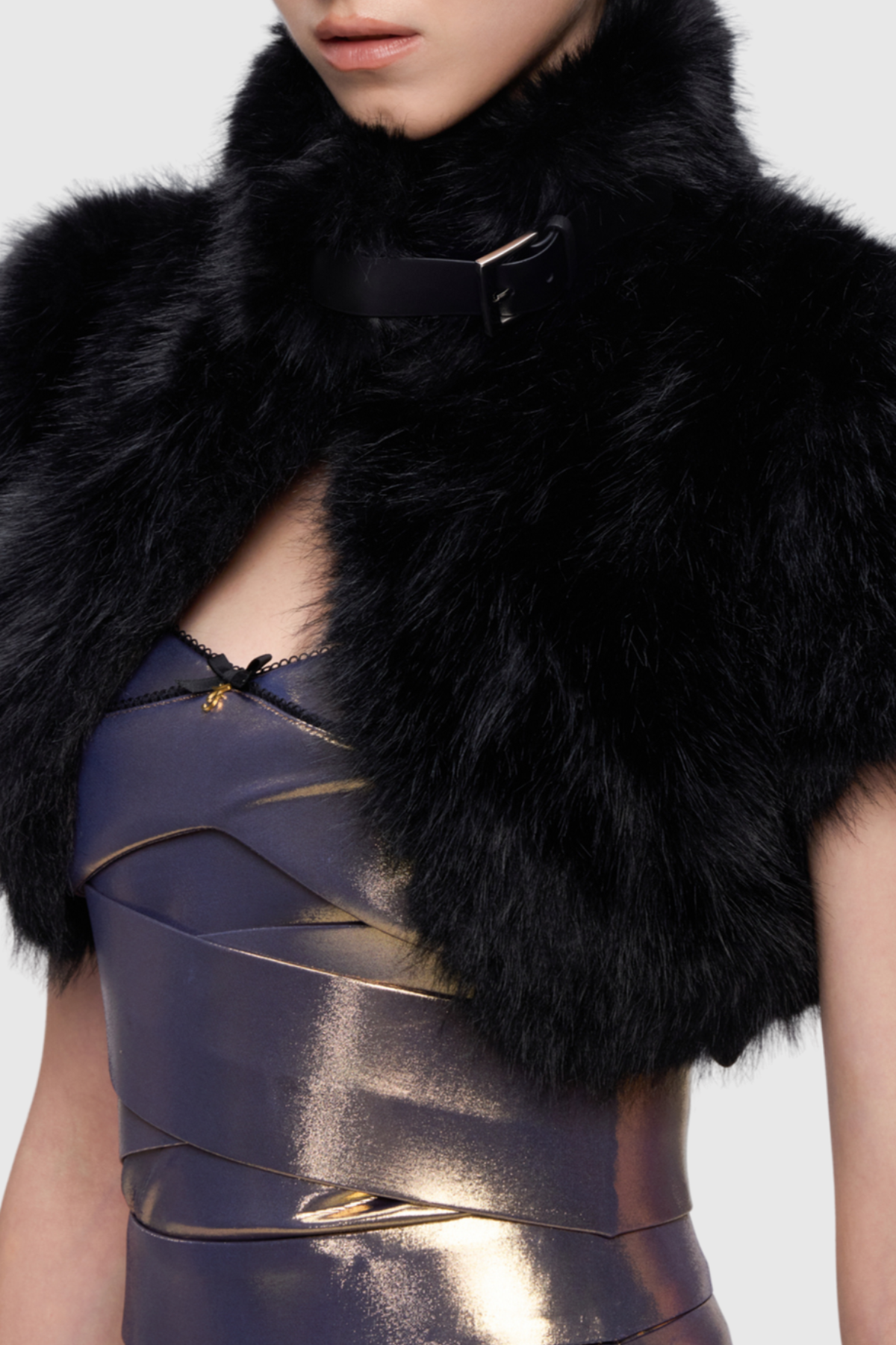 Obia Faux Fur Cropped Jacket - Black