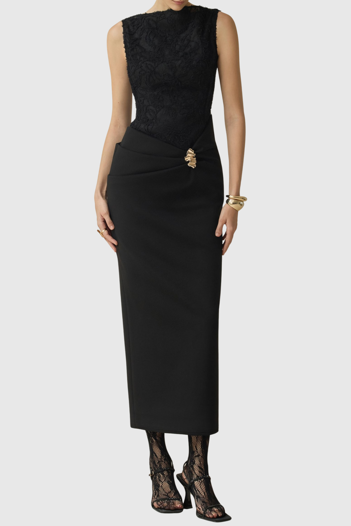 Obsidia Jacquard Sleeveless Midi Dress