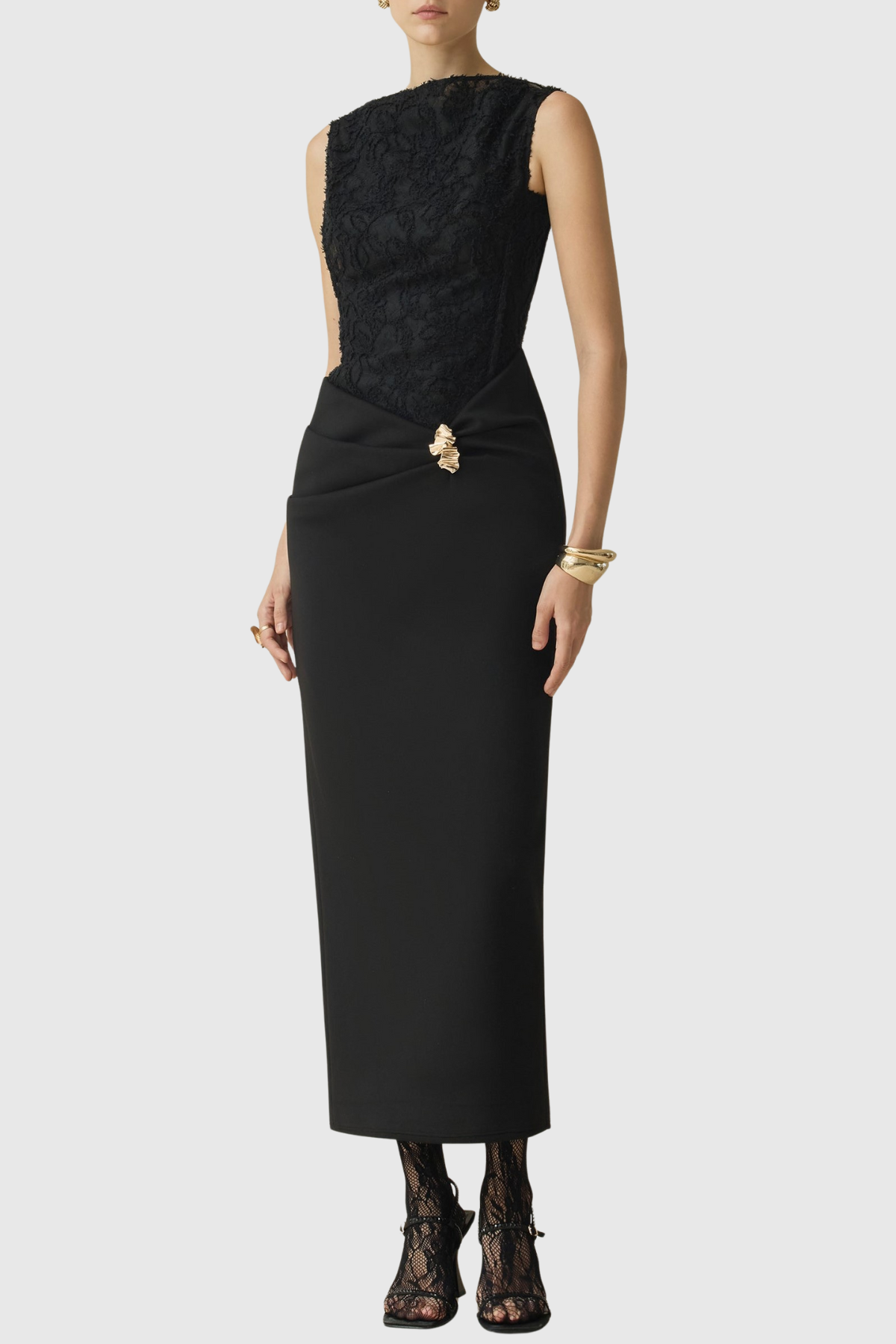 Obsidia Jacquard Sleeveless Midi Dress