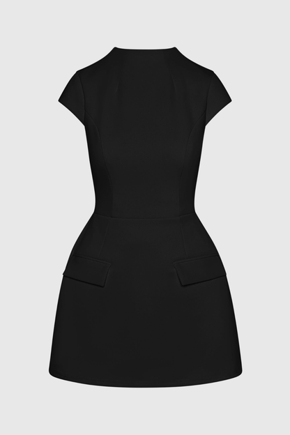 Octavia Cap Sleeve Pocket Mini Dress - Black