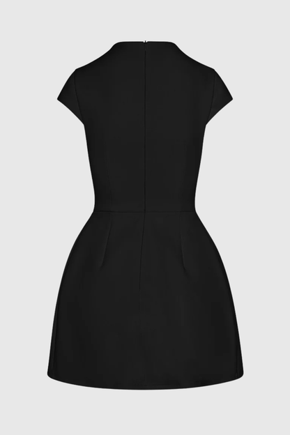 Octavia Cap Sleeve Pocket Mini Dress - Black