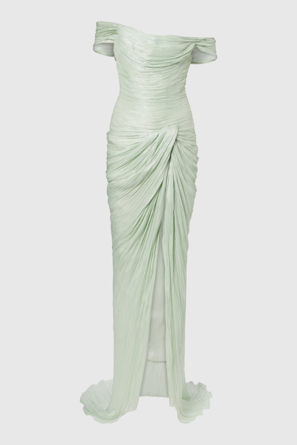 Odessa Off Shoulder Draped Maxi Dress - Green