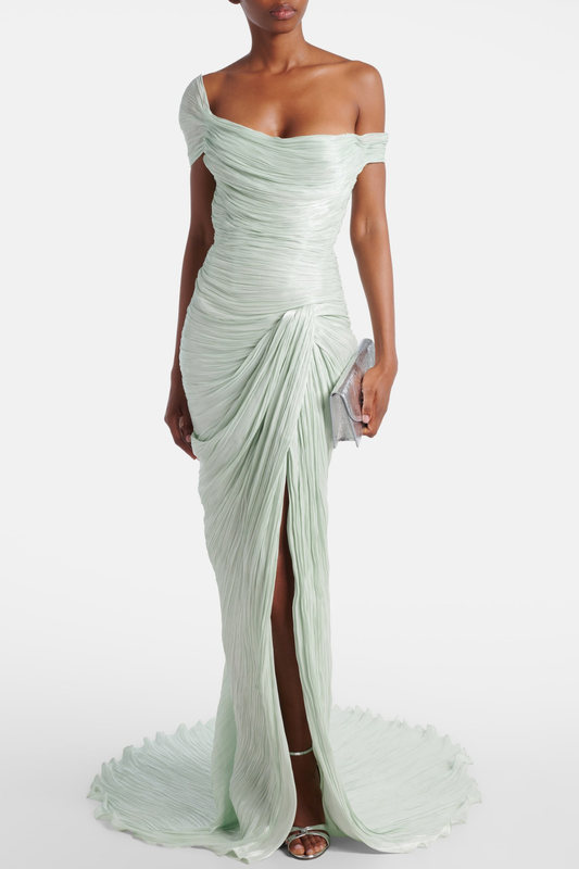 Odessa Off Shoulder Draped Maxi Dress - Green