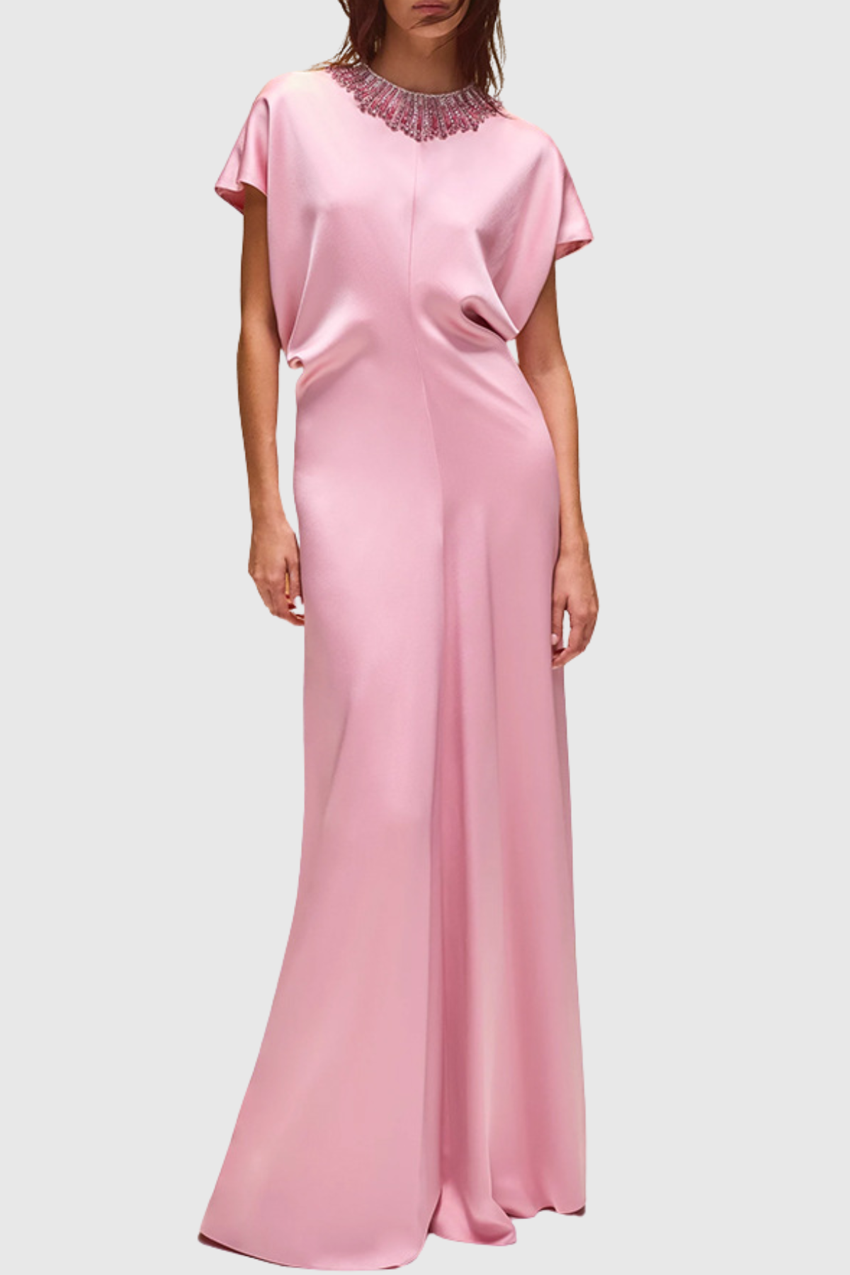 Oenzo Crystal Embellished Satin Maxi Dress