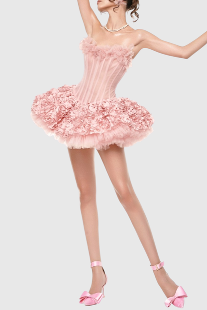 Oharo Floral Strapless Corset Mini Dress