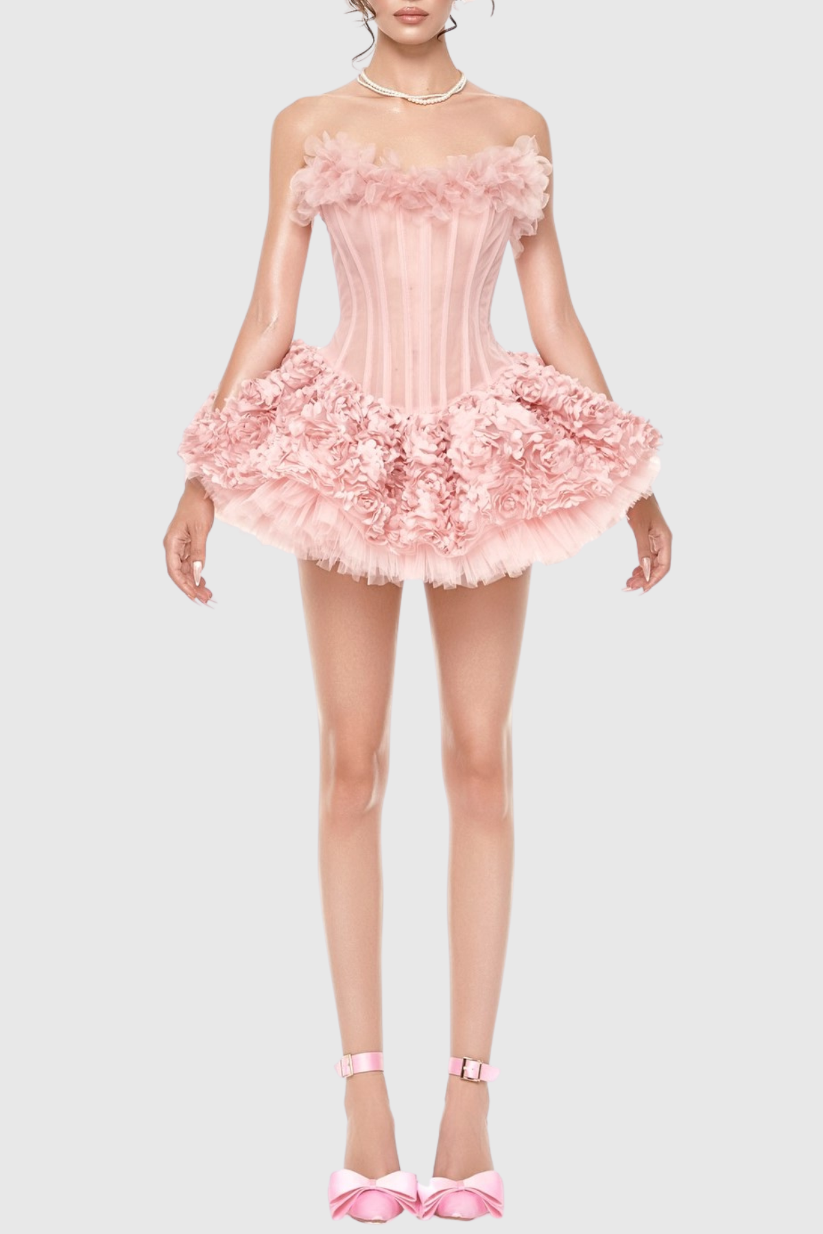 Oharo Floral Strapless Corset Mini Dress