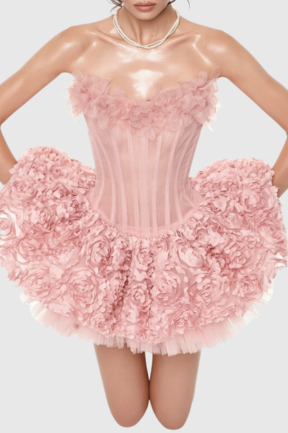 Oharo Floral Strapless Corset Mini Dress