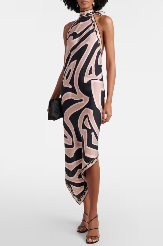 Oipley Halter Swirl Midi Dress - Beige