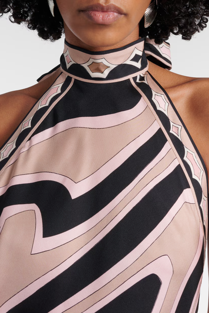 Oipley Halter Swirl Midi Dress - Beige