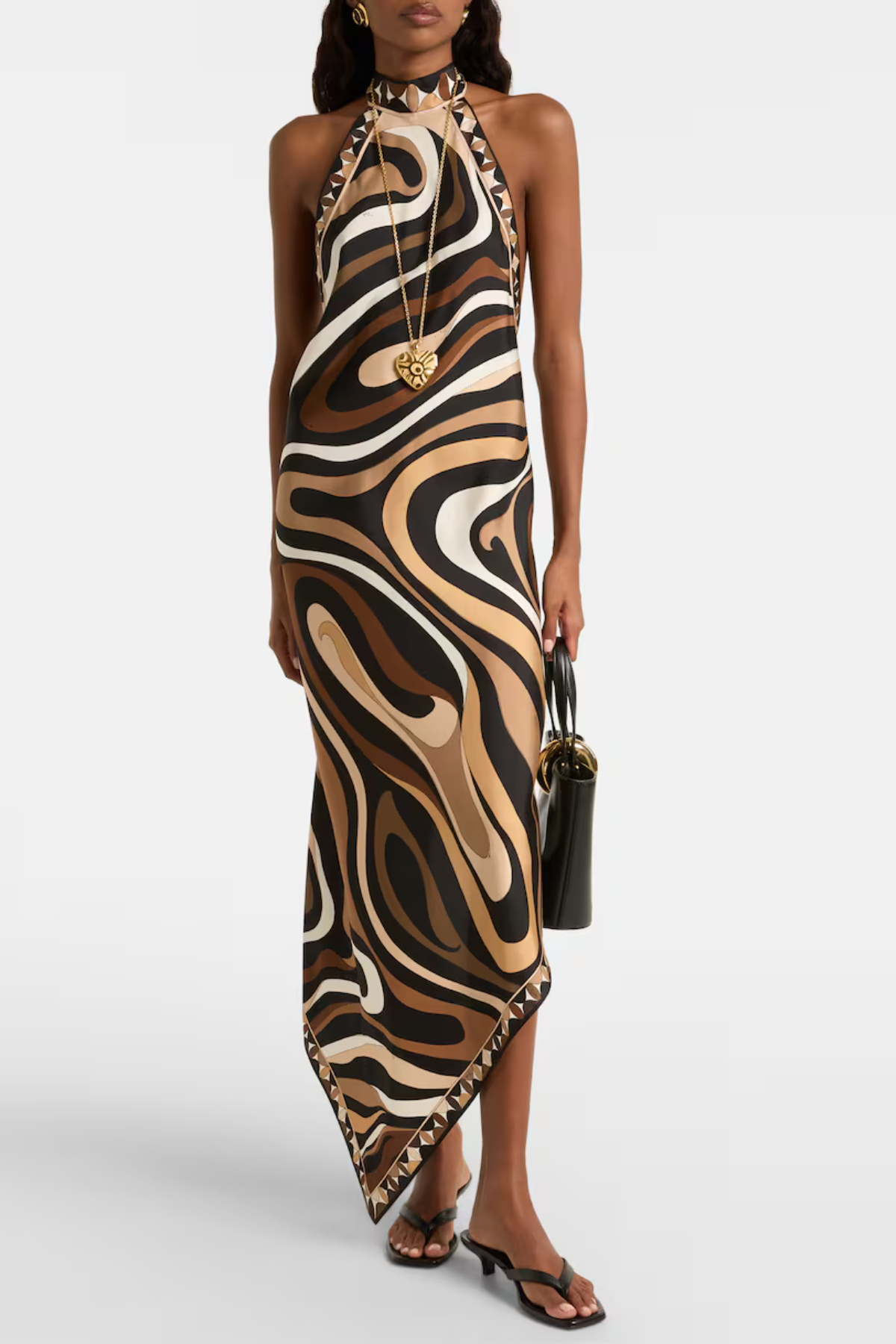 Oipley Halter Swirl Midi Dress - Brown