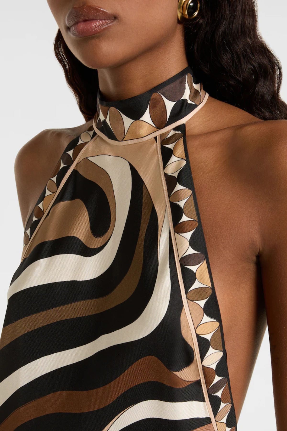 Oipley Halter Swirl Midi Dress - Brown
