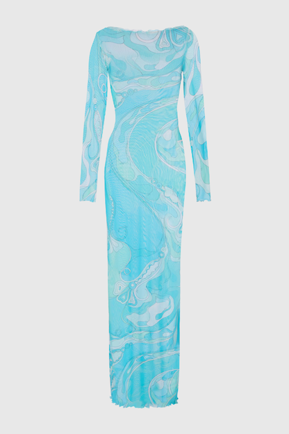 Oipley Swirl Mesh Maxi Dress - Blue