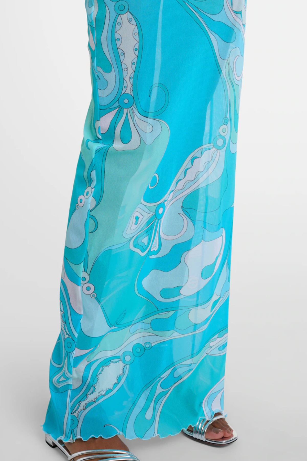 Oipley Swirl Mesh Maxi Dress - Blue