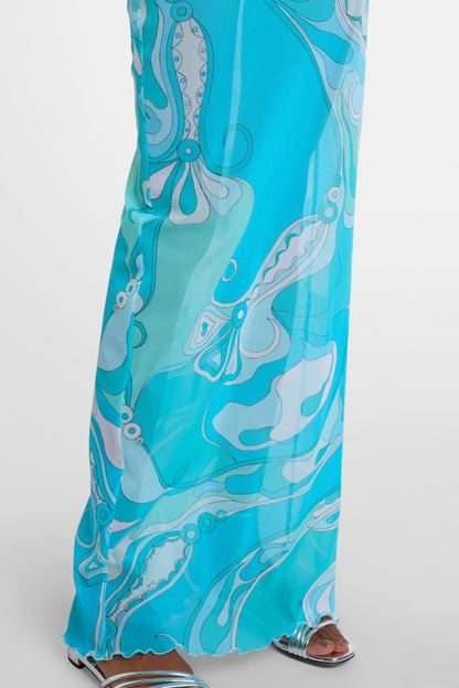 Oipley Swirl Mesh Maxi Dress - Blue