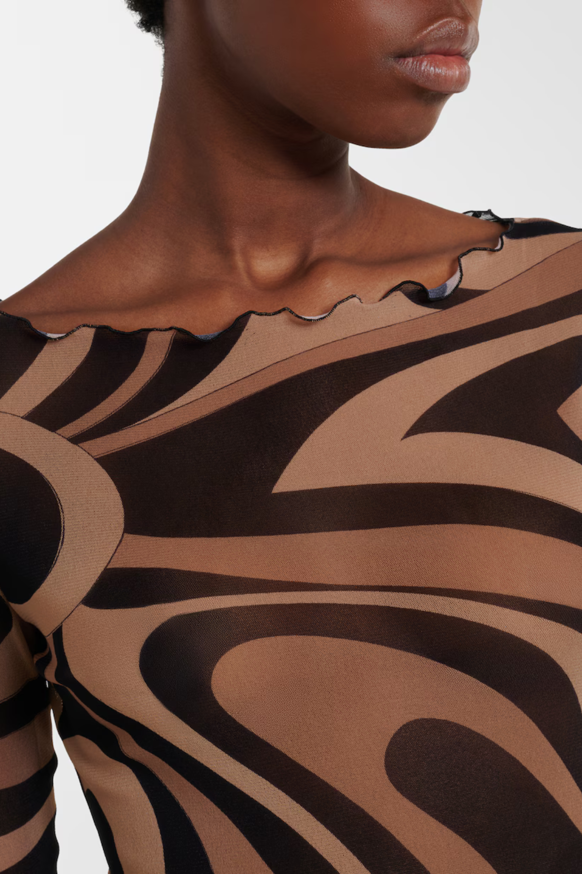 Oipley Swirl Mesh Maxi Dress - Brown