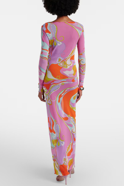 Oipley Swirl Mesh Maxi Dress - Pink