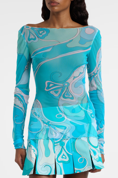 Oipley Swirl Mesh Top - Blue