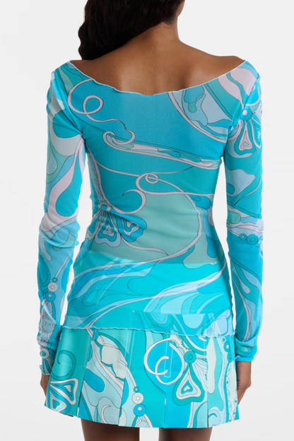 Oipley Swirl Mesh Top - Blue